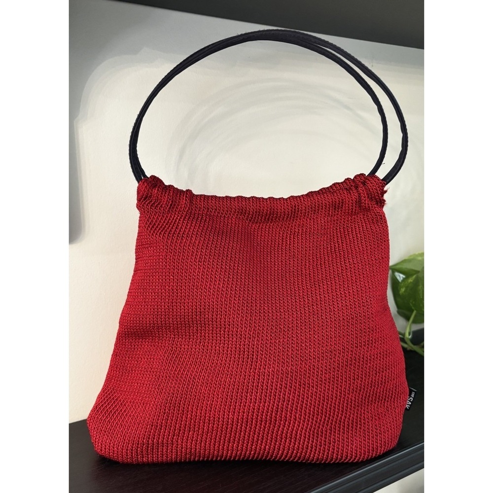 THE SAK Knit Midi Hobo Purse Handbag Snap Zip Pocket Nautical Coastal Red Navy